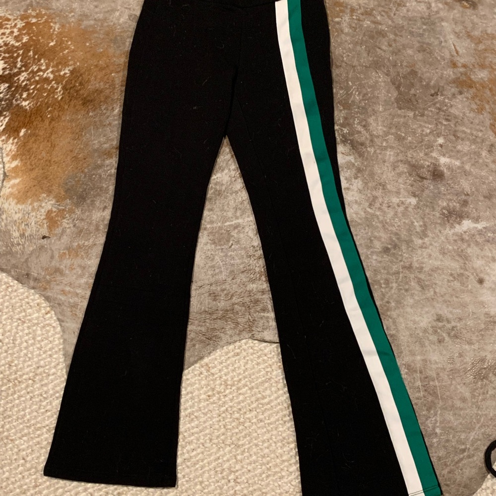Black Flared Pants with Green and White Stripe